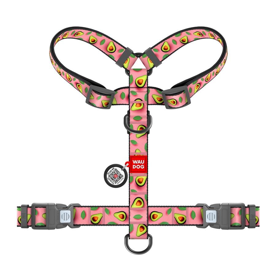 Шлейка для собак с QR-паспортом Waudog Nylon Авокадо анатомическая H-образная с пластиковым фастексом M 20 мм A 38-60 см/B 46-60 см Pink (344-4051) - фото 2 Шлейка для собак с QR-паспортом Waudog Nylon Авокадо анатомическая H-образная с пластиковым фастексом M 20 мм A 38-60 см/B 46-60 см Pink (344-4051) - фото 2