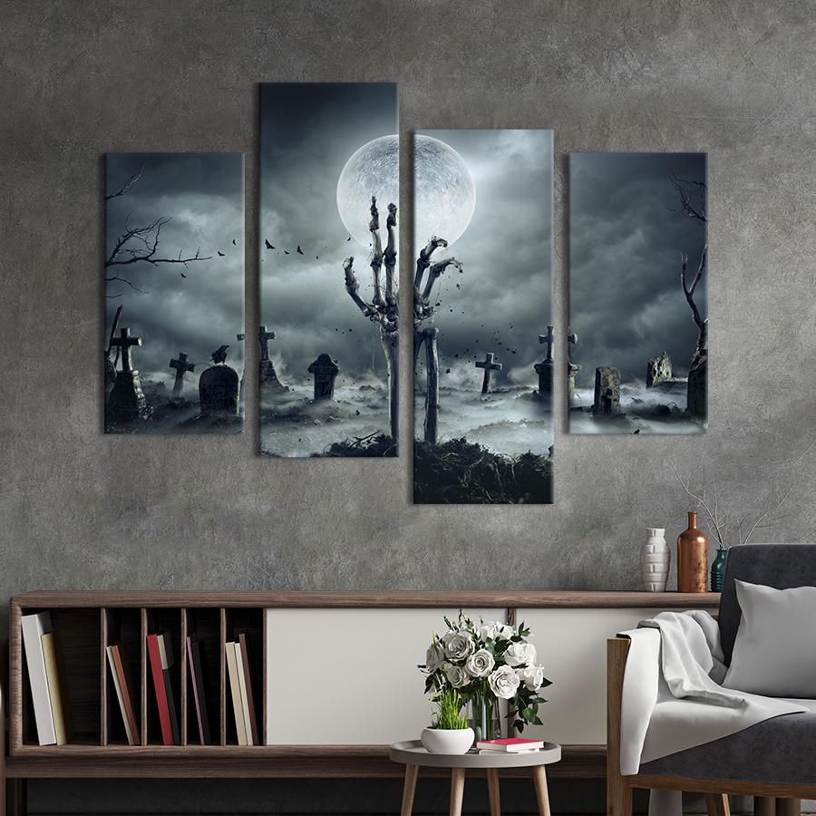 Картина модульна з 4 частин Повний місяць на кладовищі M 89x56 см (535-42)