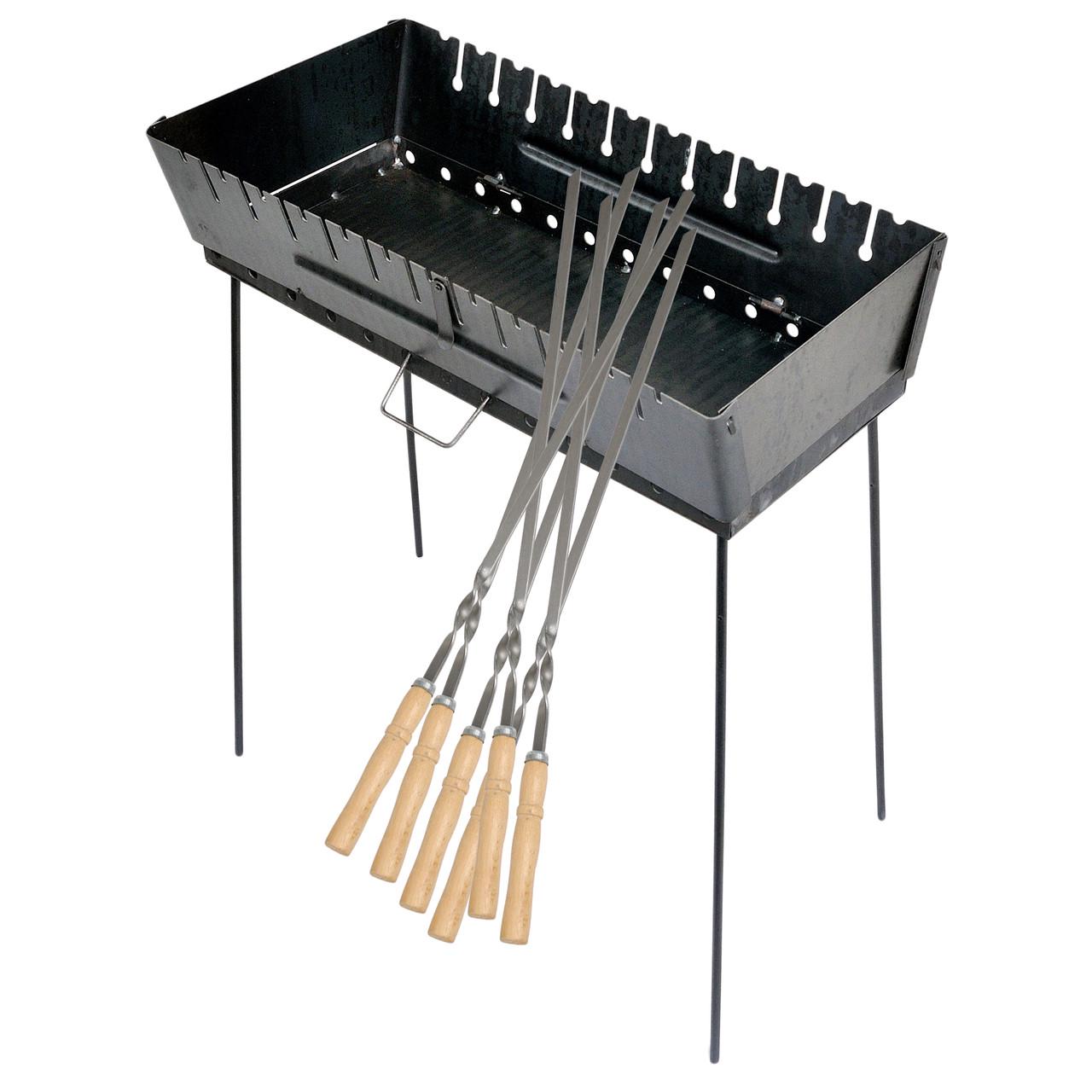 Мангал-валіза 2 мм на 12 шампурів 690х350х160 мм з набором шампурів 6 штук