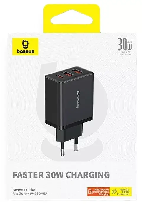 Зарядний пристрій мережевий BASEUS Cube Fast Charger 2 USB/Type-C P10111402113-00 30W Black - фото 4