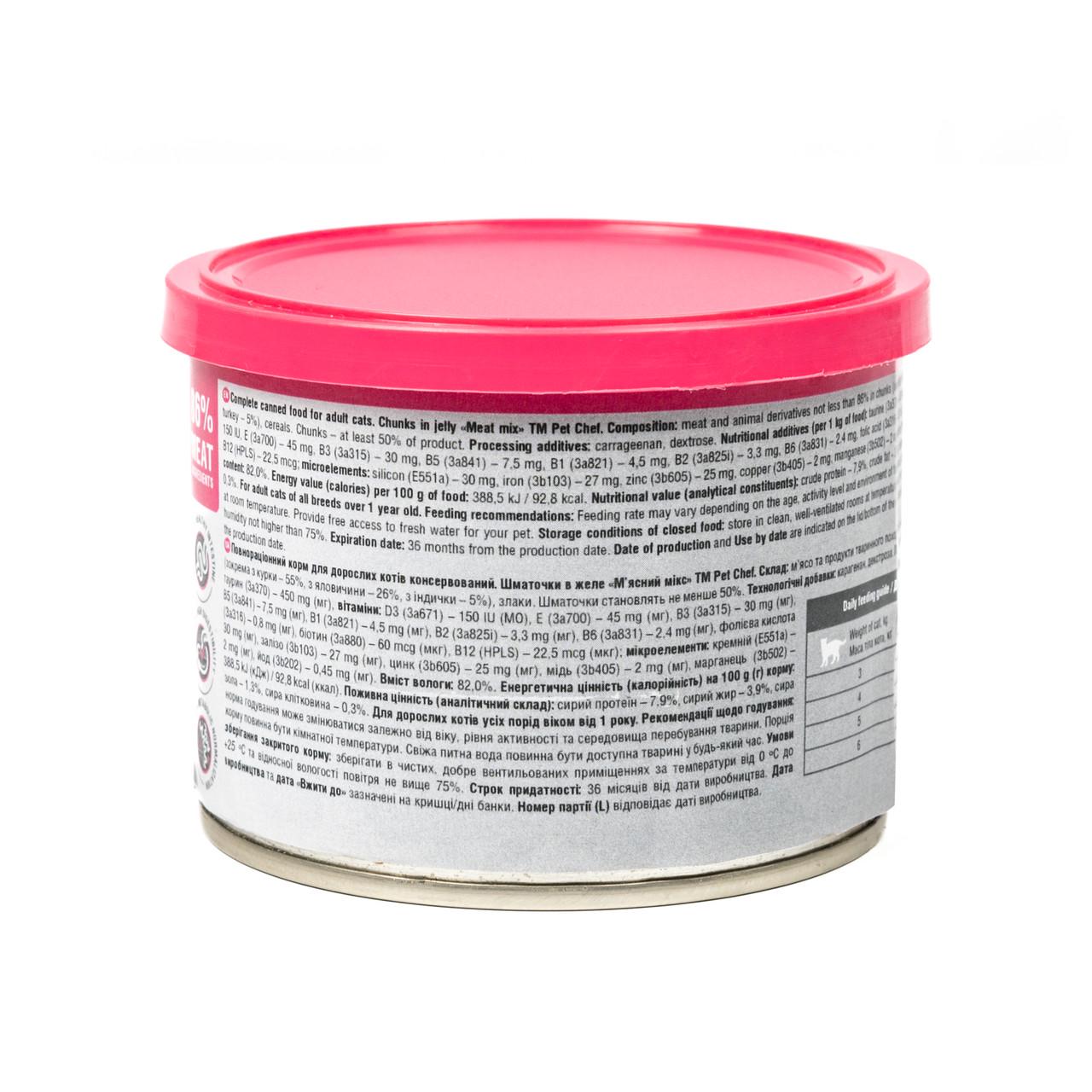 Корм вологий для дорослих котів Pet Chef шматочки в желе м’ясний мікс 200 г (94059) - фото 3