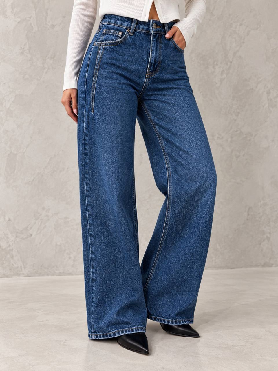 Джинсы женские ITS Basic 2499 Wide Leg с высокой талией ровные от бедра с выточками на бедрах р. 38 Светло-синий (3318)
