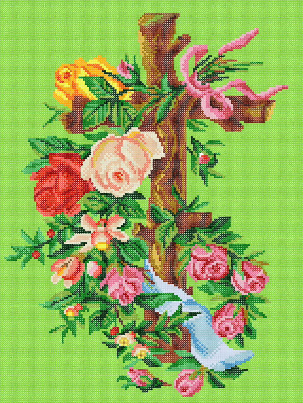 Схема для вышивки бисером Крест с розами Сб-744 (1359623992)