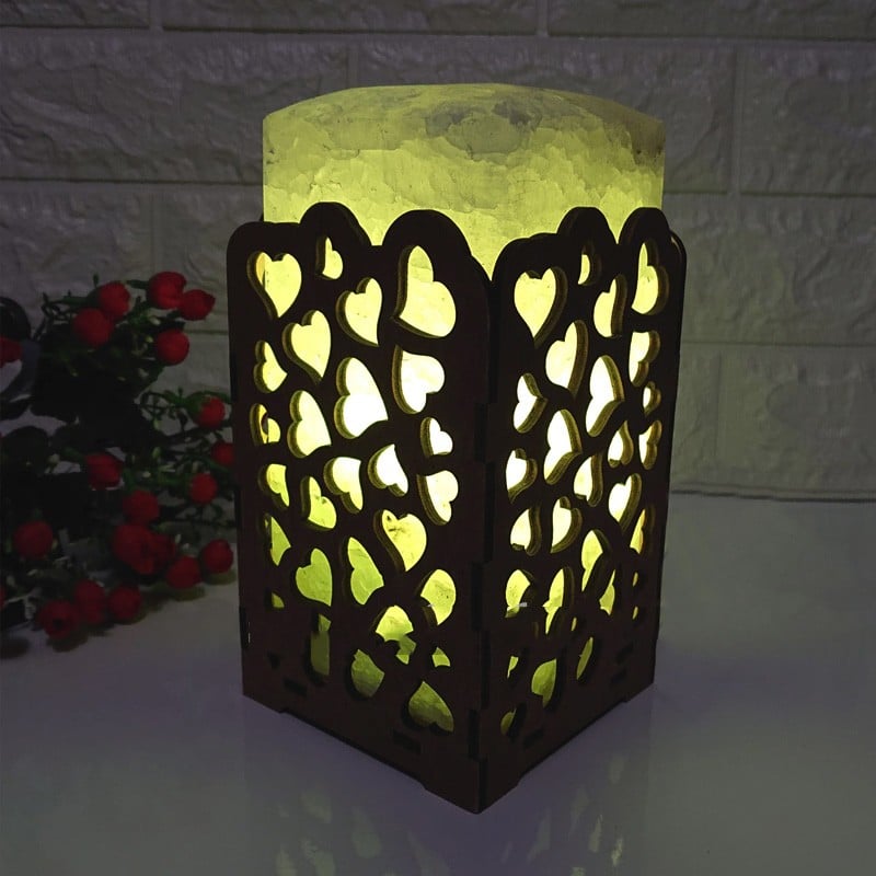 Соляная лампа светильник Камин Сердечки зеленого подсвечивания (20041)