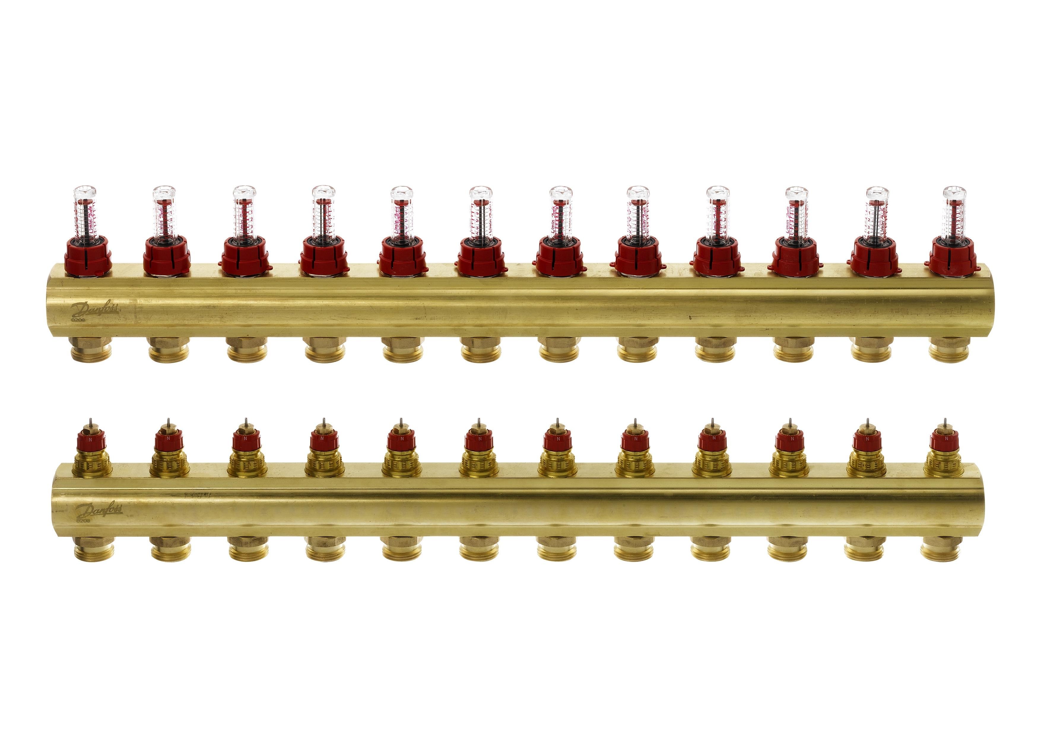 Коллектор Danfoss FHF 12+12 с ротаметрами латунный (ERC-088U0532)