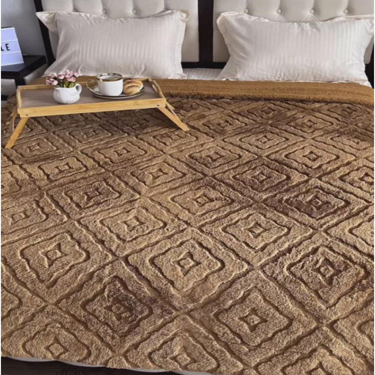 Плед пушистый Koloco Ромбик двухспальный 180х200 см Светло-коричневый (37215) - фото 1