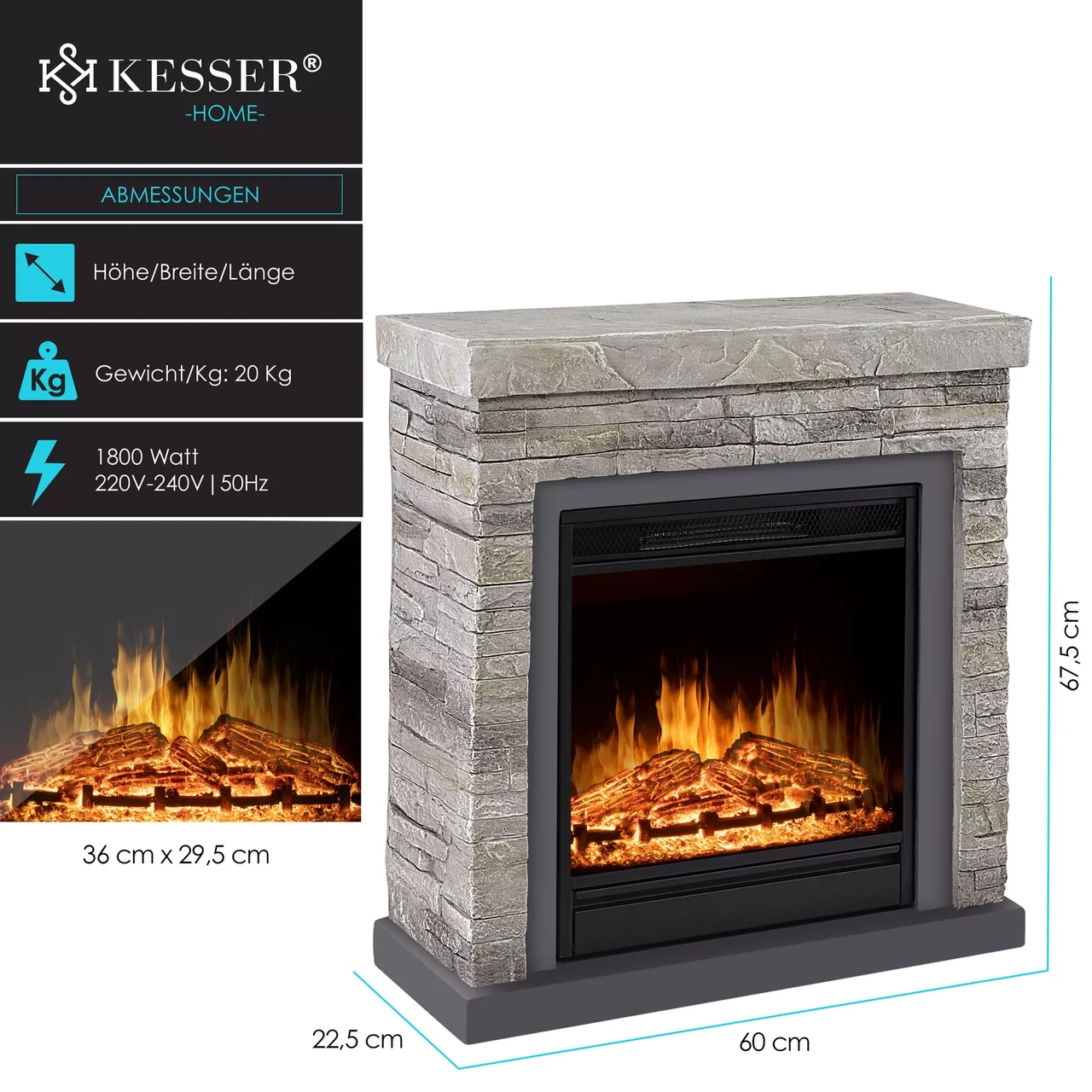 Електрокамін KESSER Німеччина 67,5x60x22,5 см Сірий (24386791) - фото 6 Електрокамін KESSER Німеччина 67,5x60x22,5 см Сірий (24386791) - фото 6