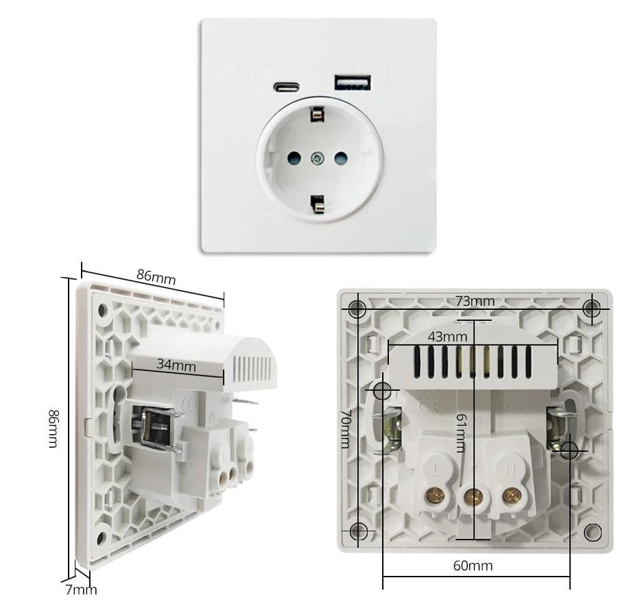 Настенная розетка WallPad WP-1 Type-C/USB с подсветкой 86x86 см White (3_06863) - фото 5 Настенная розетка WallPad WP-1 Type-C/USB с подсветкой 86x86 см White (3_06863) - фото 5