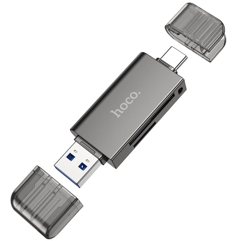 USB-хаб Hoco HB39 USB/Type-C 3.0 High-Speed Card Reader Metal Gray (19572)