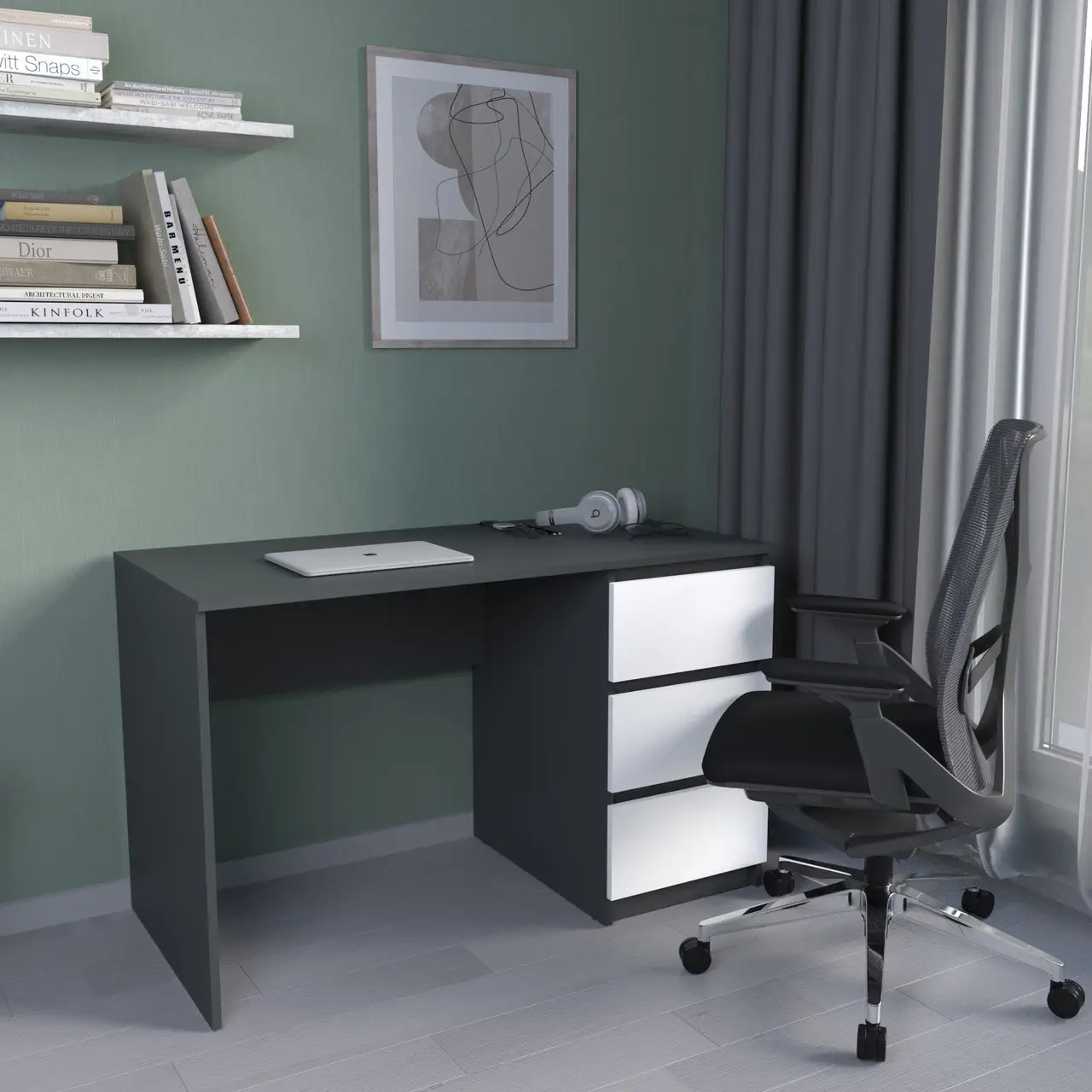 Компьютерный стол IdealMebel КС-4 Антрацитовый/Белый (КС-4-4/1) - фото 1 Компьютерный стол IdealMebel КС-4 Антрацитовый/Белый (КС-4-4/1) - фото 1