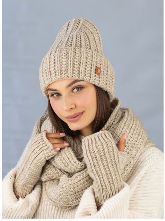 Комплект шапка со снудом и митенками женский Braxton Юная Светлый кофе (831W) - фото 1 Комплект шапка со снудом и митенками женский Braxton Юная Светлый кофе (831W) - фото 1