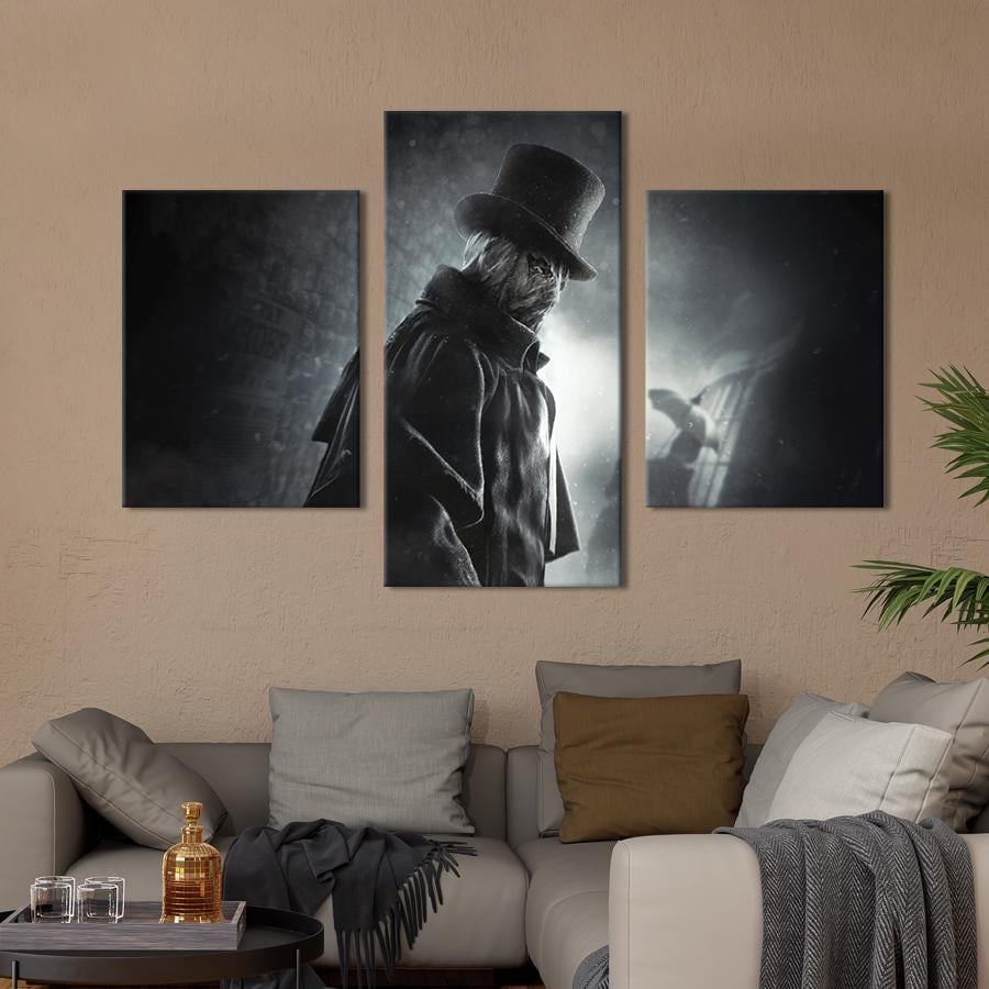 Картина на холсте триптих Пугающий Джек Потрошитель в Assassin's Creed: Syndicate 96x60 см (1435-32)