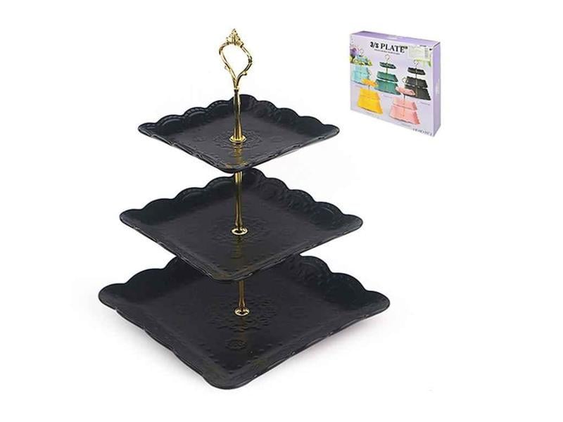 Фруктовница трехярусная Stenson 161529 фарфоровая 6"/8"/10" 15/20/27 см Black lace (NA005210)