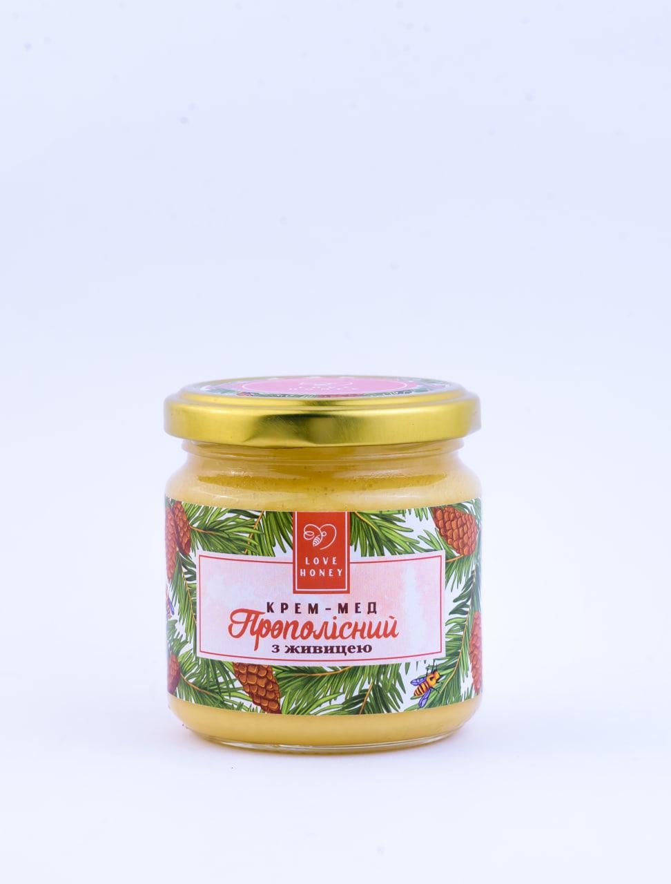 Крем-мед LOVE HONEY з живицею зі спиртових настоянок прополісу та живиці без цукру 250 г