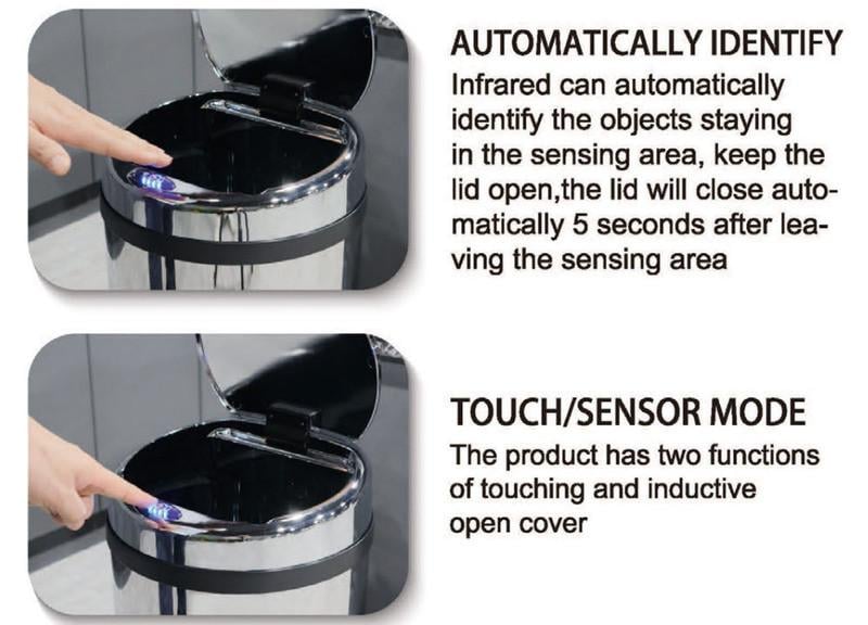 Мусорное ведро сенсорное круглое MIXXUS Premium Ellipse-TC0109 9 л Хром/Черный (MI708) - фото 10