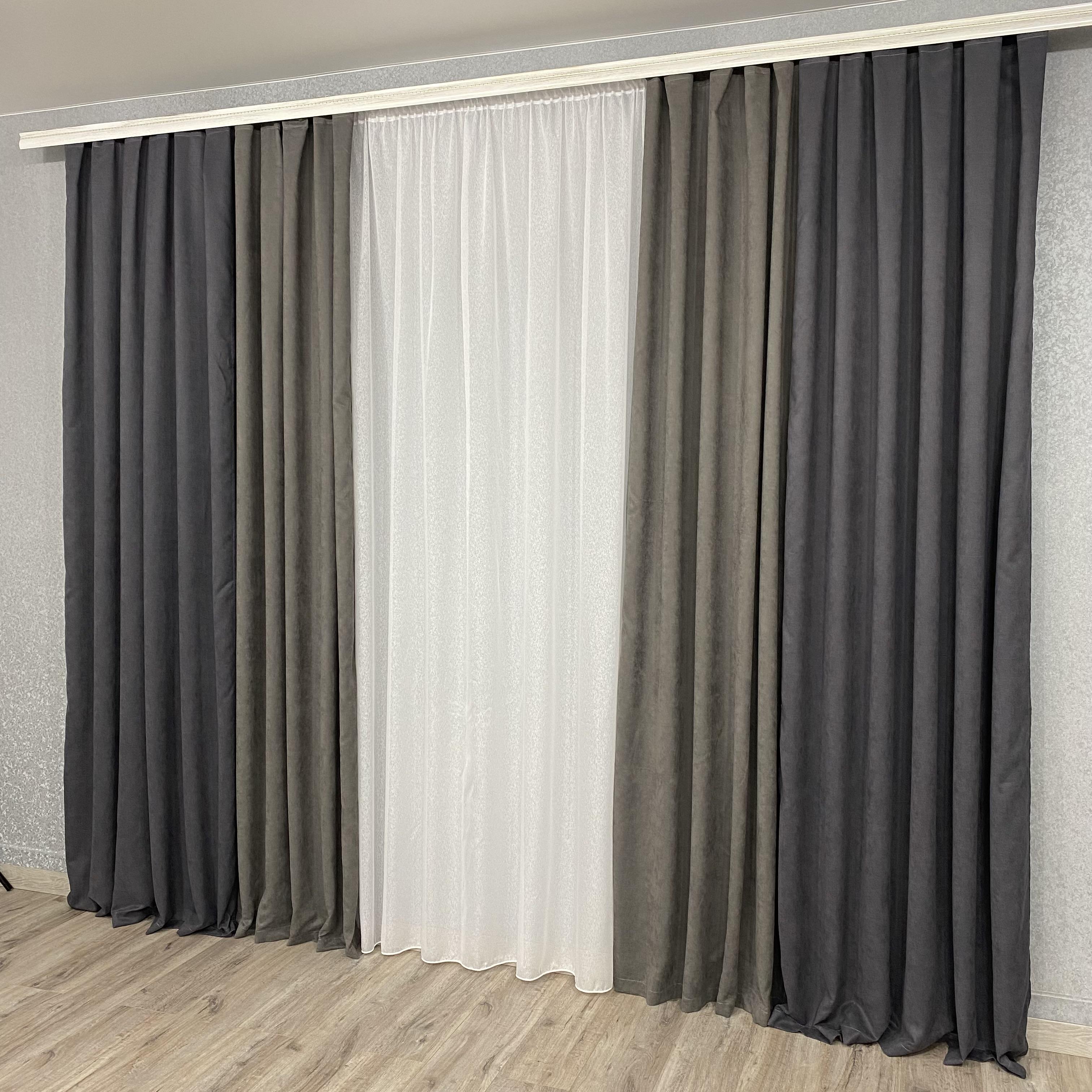 Шторы микровелюр TG Home Дуэт №450 1,50х2,70 м Графитовый/Серый (450-342/339) - фото 7