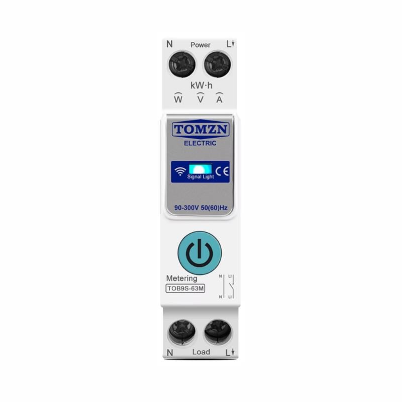 Выключатель умный WiFi TOMZN с счетчиками/таймером 1P+N 50A 230V Smart Life/Tuya (TOB9S-63M-50A)