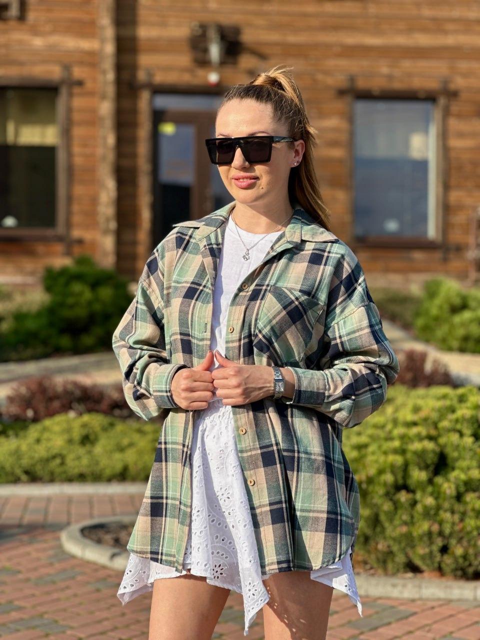 Рубашка женская в клеточку Синий/Зеленый (2567453287) - фото 2 Рубашка женская в клеточку Синий/Зеленый (2567453287) - фото 2