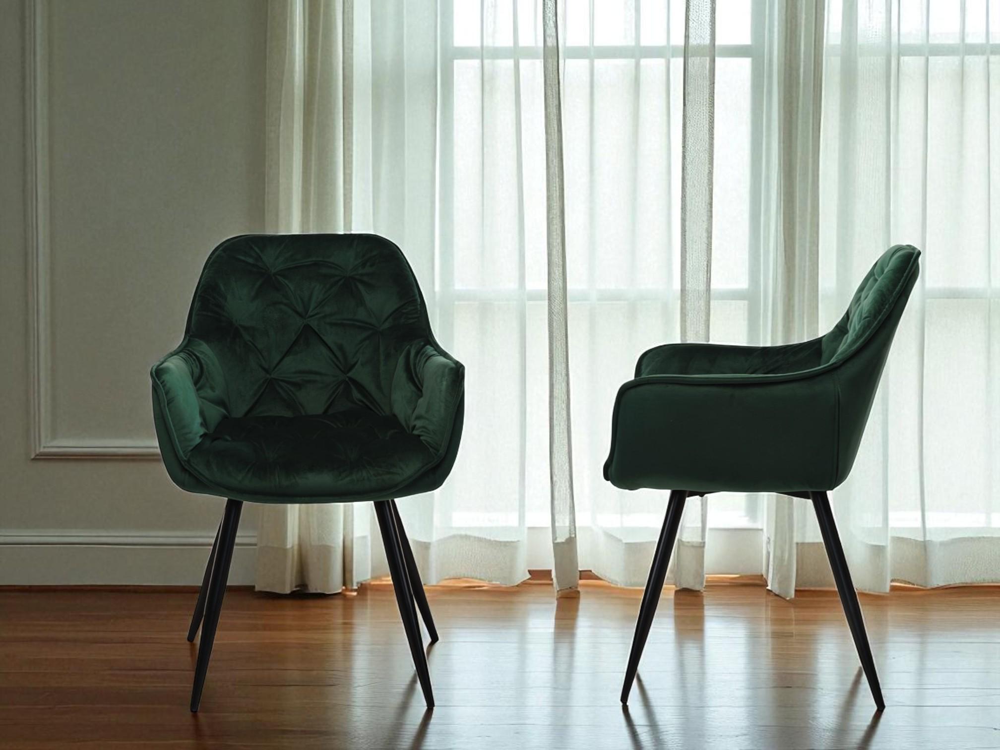 Комплект обеденных стульев Арис М-65 2 шт. с подлокотниками велюр 860x580x590 мм Изумруд/Черный