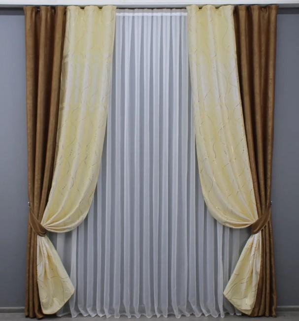 Комплект штор софт 1,5х2,7 м 2 шт. Коричневый/Молочный (014дк/1411-095ш)