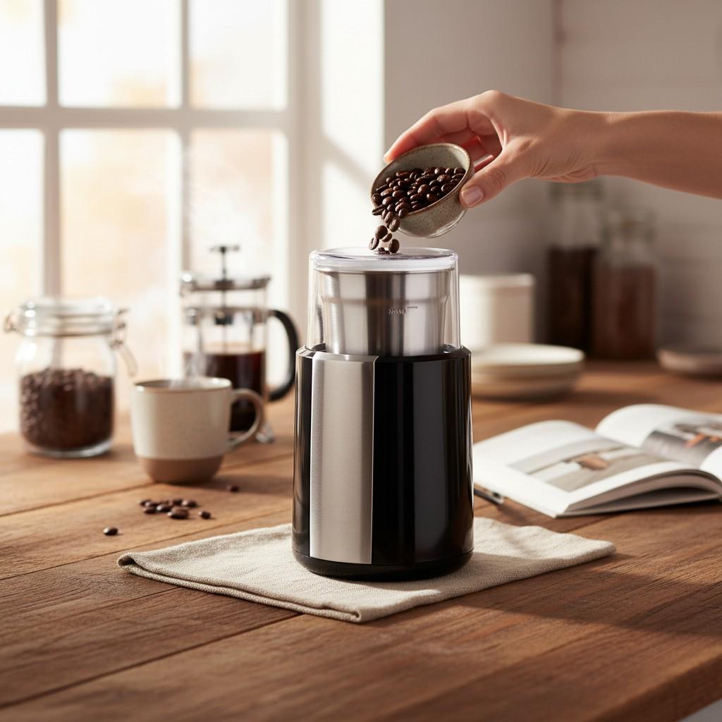 Кофемолка сетевая электрическая электрокофемолка роторная 200 Вт со съемным контейнером на 60 г Черный (WCG-8301) - фото 4