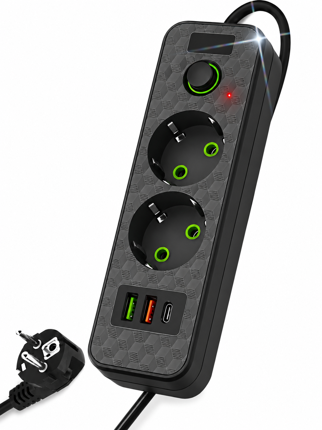 Фильтр сетевой-разветвитель BRS на 2 розетки с USB Type-C тройник с LED ночником 2500W Black (626884097)