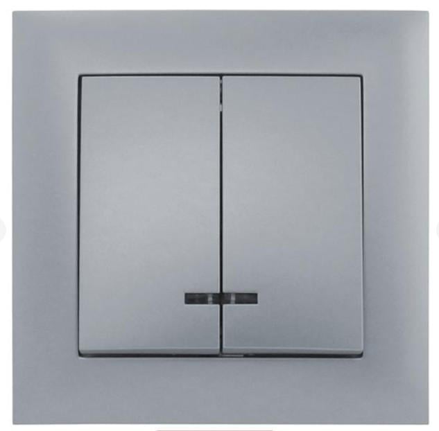 Вимикач подвійний з LED підсвіткою VS10-301 Silver
