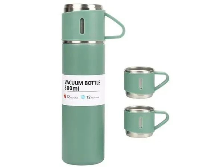 Термос Vacuum Bottle с 3 чашками в подарочной упаковке 500 мл Зеленый (2764430953)