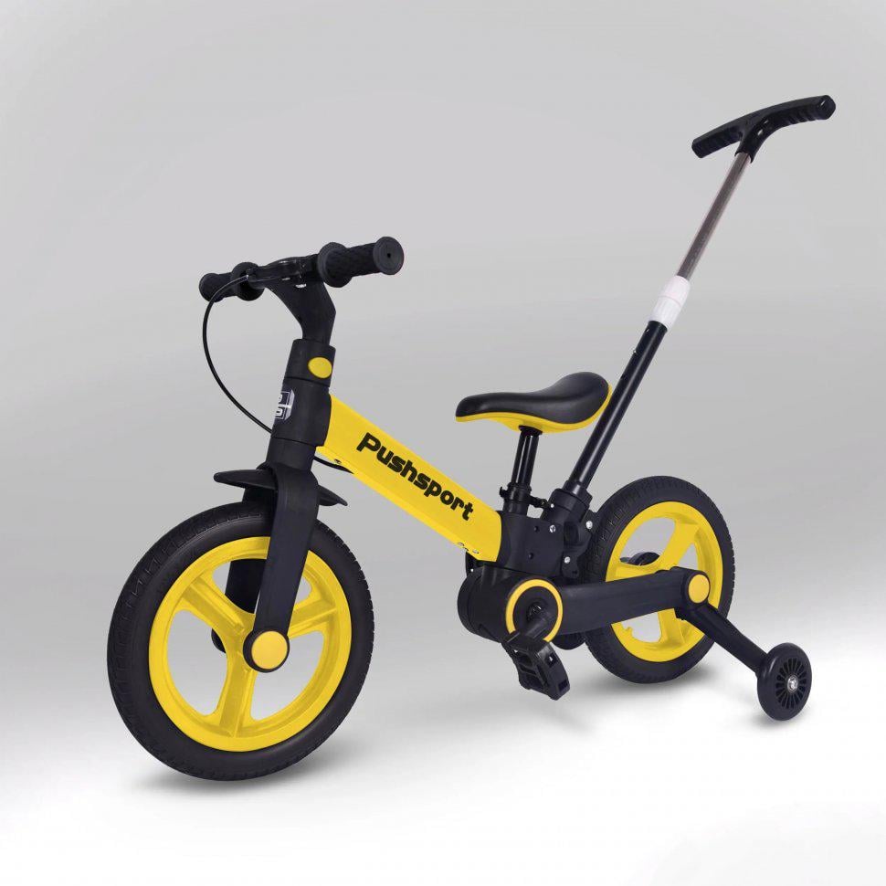 Велосипед Maraton PUSH SPORT M10 12" трансформер с родительской ручкой Желтый (8585053830814)