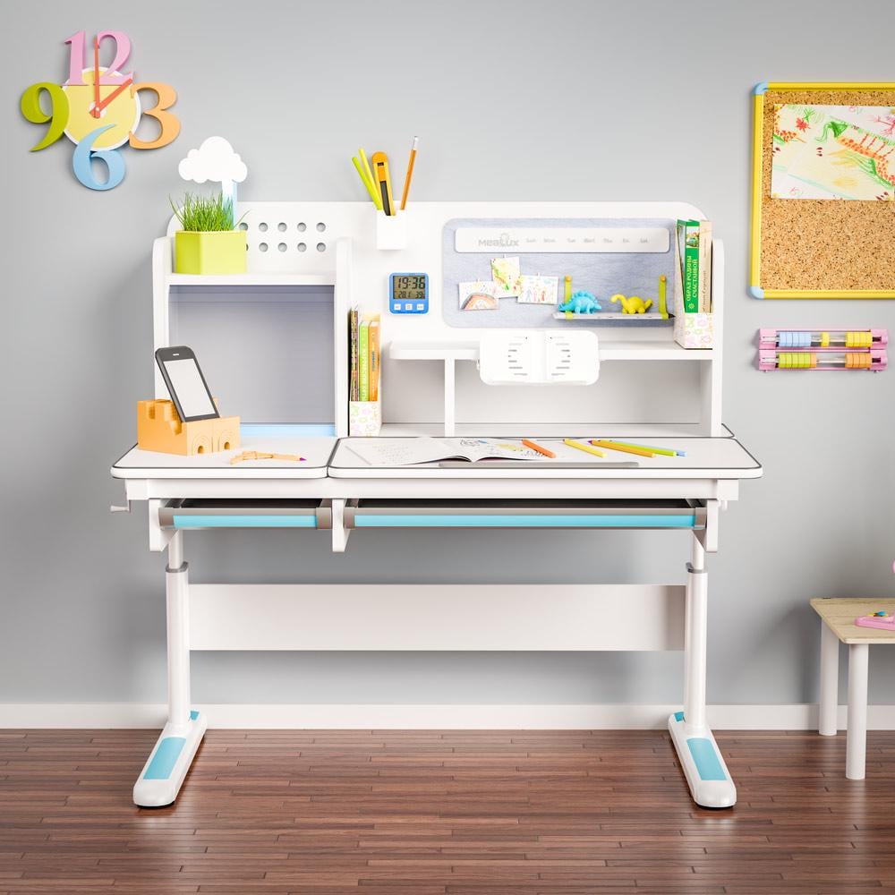 Шкільна ергономічна дитяча парта трансформер Mealux Winnipeg Multicolor Білий/Блакитний (BD-630 WG + BL Multicolor) - фото 2 Шкільна ергономічна дитяча парта трансформер Mealux Winnipeg Multicolor Білий/Блакитний (BD-630 WG + BL Multicolor) - фото 2