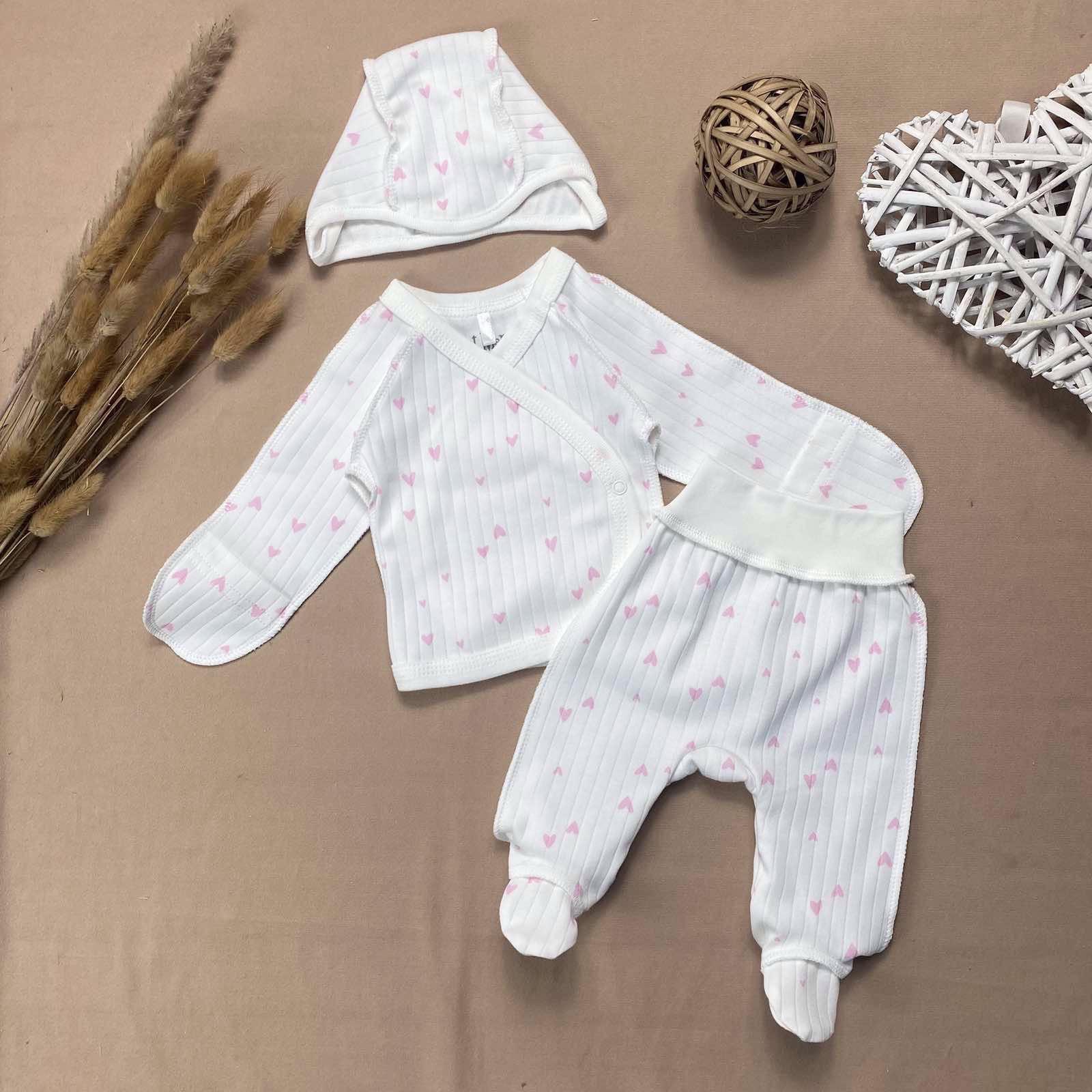 Комплект RoyalBaby с сердечками интерлок р. 56 3 шт. Молочный с розовым (143762-19333)