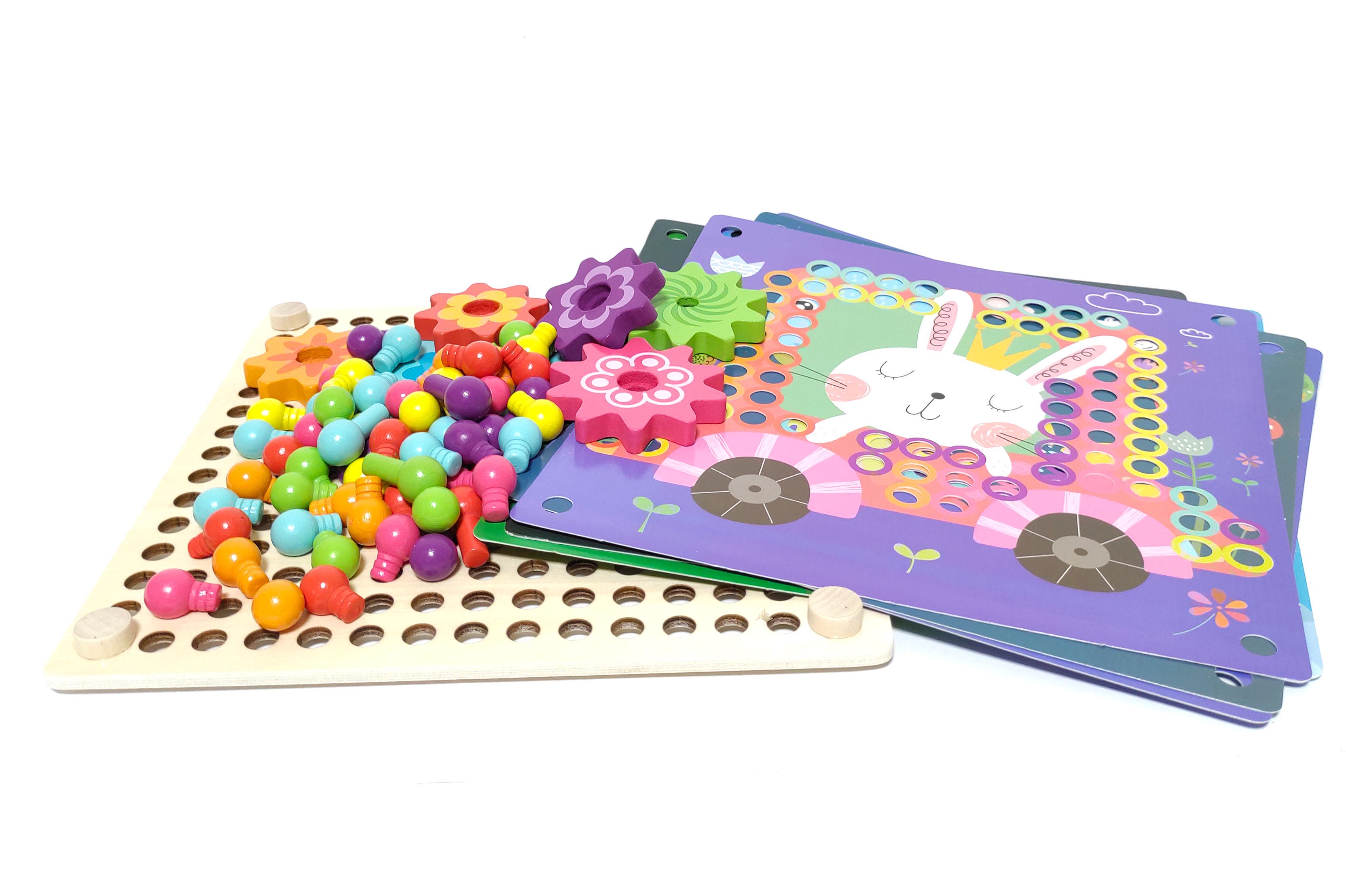 Мозаика деревянная Fun Game с шестеренками и шаблонами разноцветная