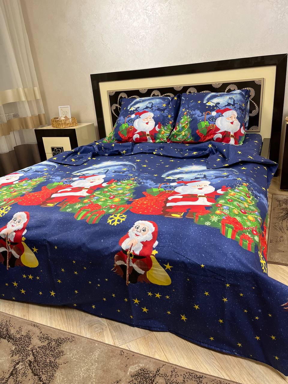 Комплект постільної білизни Новорічне диво бавовняний полуторний 150х220/70х70 см Синій (13043515)