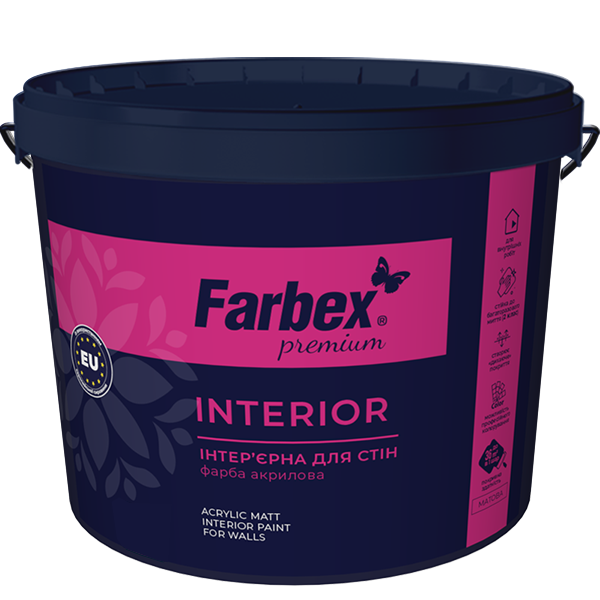 Краска интерьерная высококачественная Farbex ВДА Interior база А 20 кг Белый