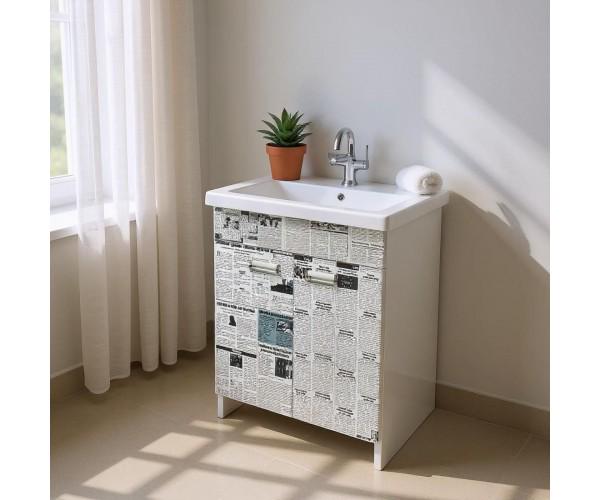 Тумба для ванной комнаты пластиковая The MIX Газетный Шик с умывальником 80 см (2419)