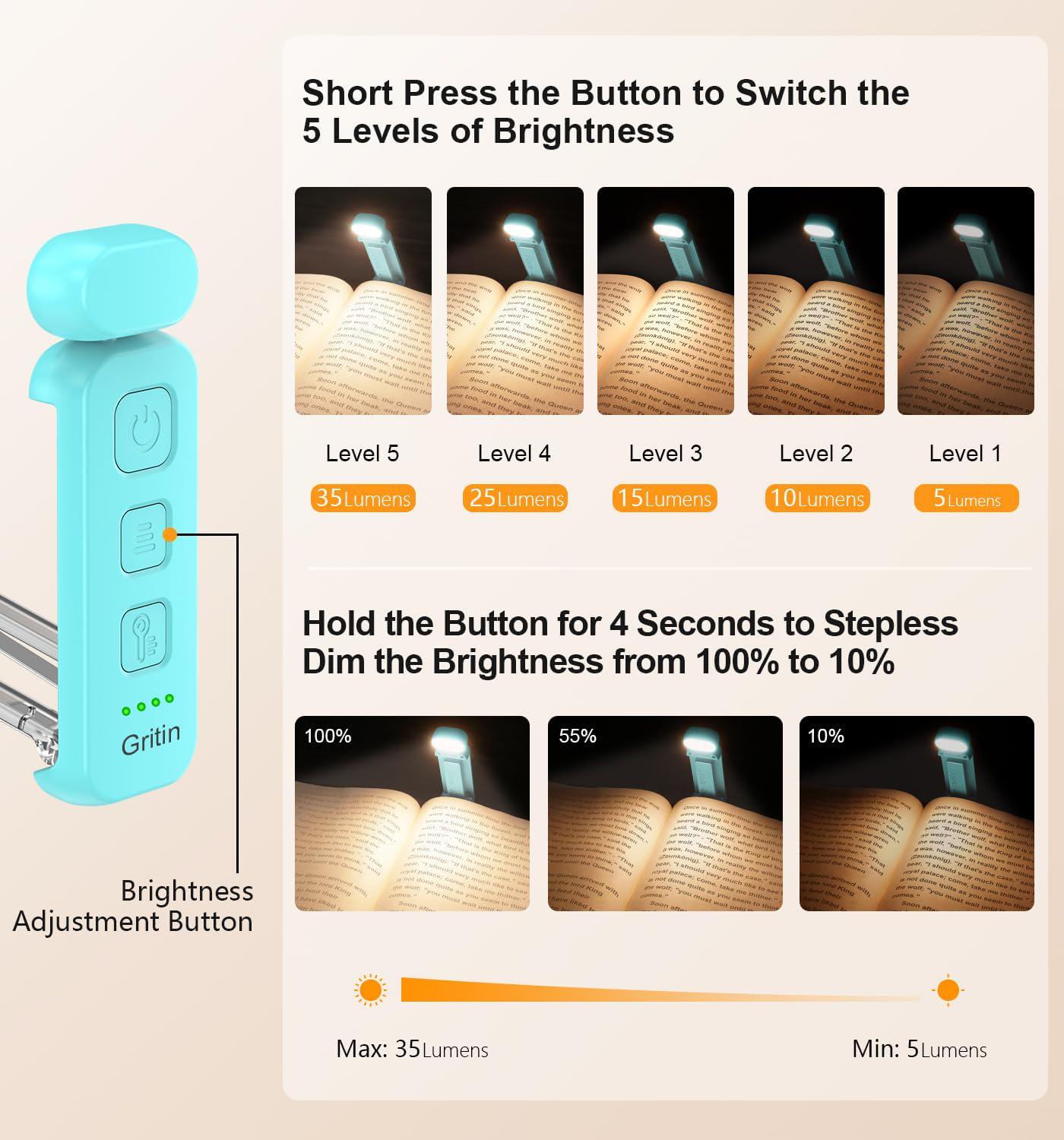 Настільна лампа для читання акумуляторна Gritin LED Book Light Blue 500 mAh до 80 годин роботи (G1313) - фото 2 Настільна лампа для читання акумуляторна Gritin LED Book Light Blue 500 mAh до 80 годин роботи (G1313) - фото 2