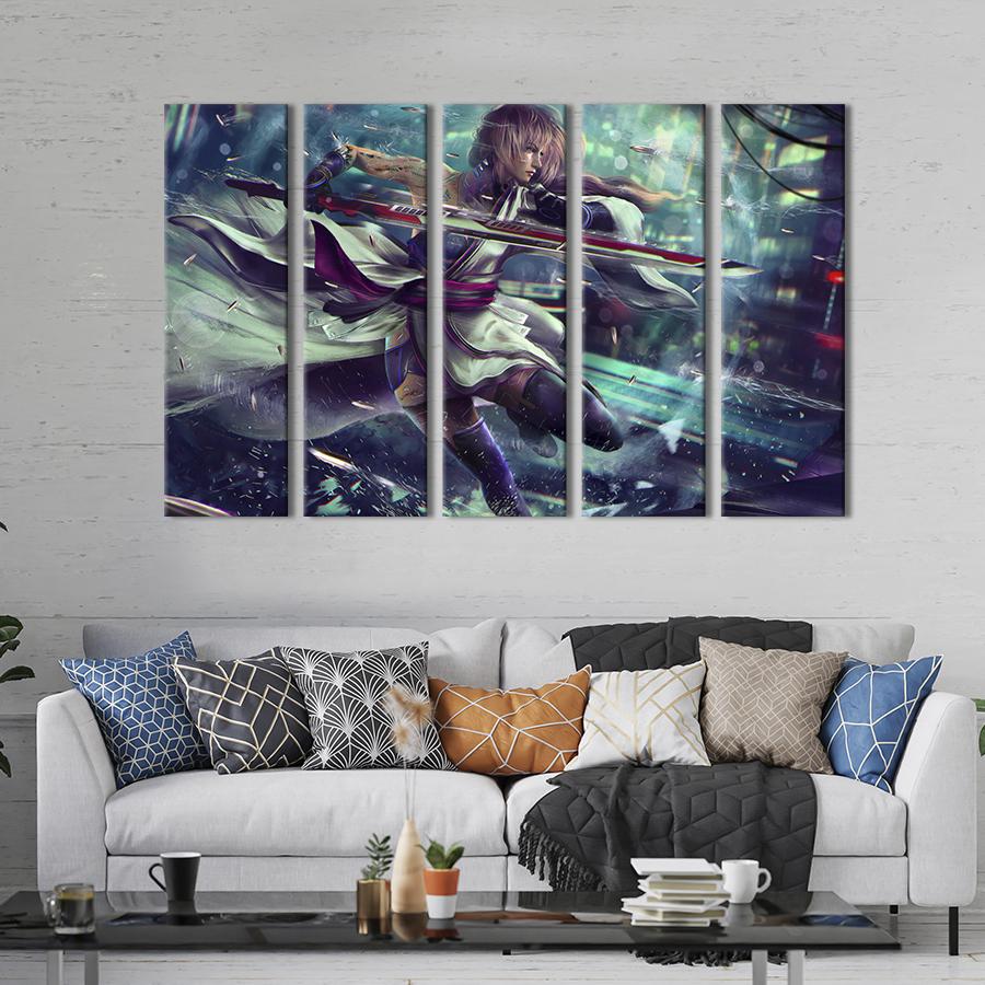Модульная картина из 5 частей Cyberpunk воительница с мечом 155x95 см (663-51)