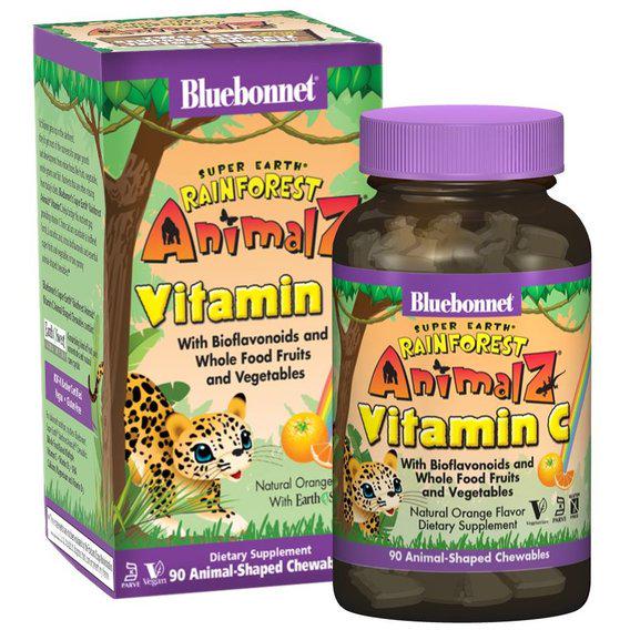 Витамин C Bluebonnet Nutrition Rainforest Animalz Vitamin С for kids 90 Chewables Natural Orange Flavor (BLB0192)