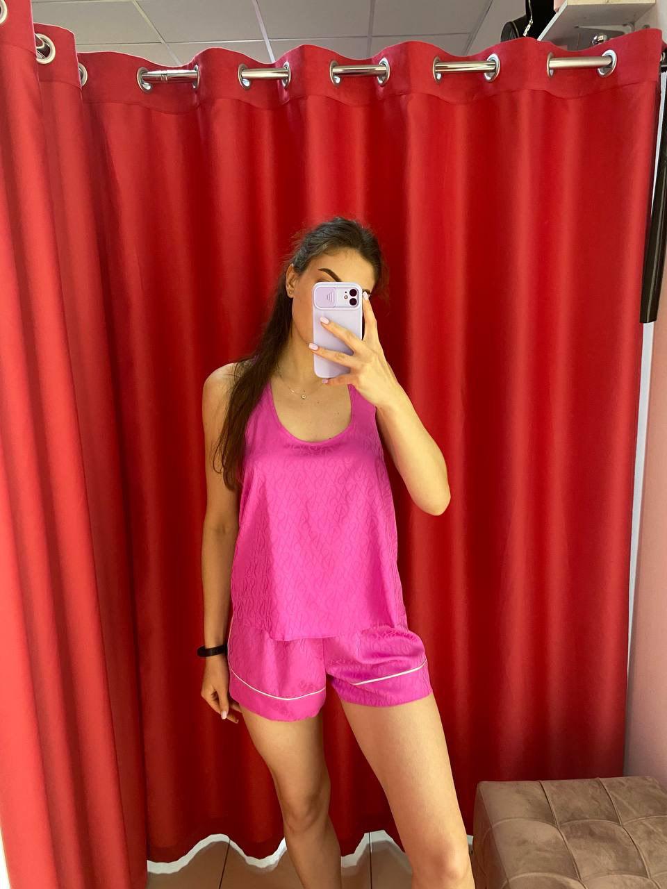 Пижама женская Victoria's Secret Satin Short Cami Pajama Set сатиновая XS Фуксия (13832729) - фото 7