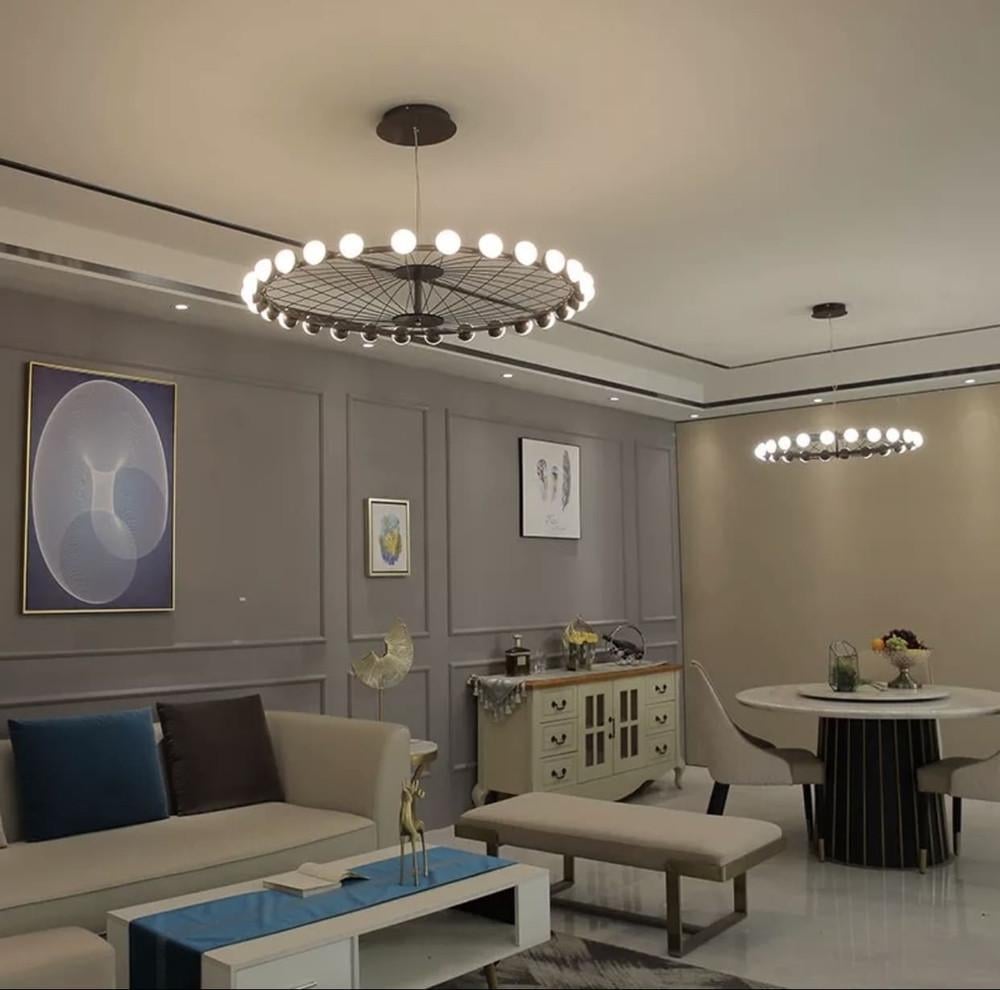 Люстра-колесо в стиле постмодерн на 22 плафона Ø 70 см Черный (L20044/22 BK)