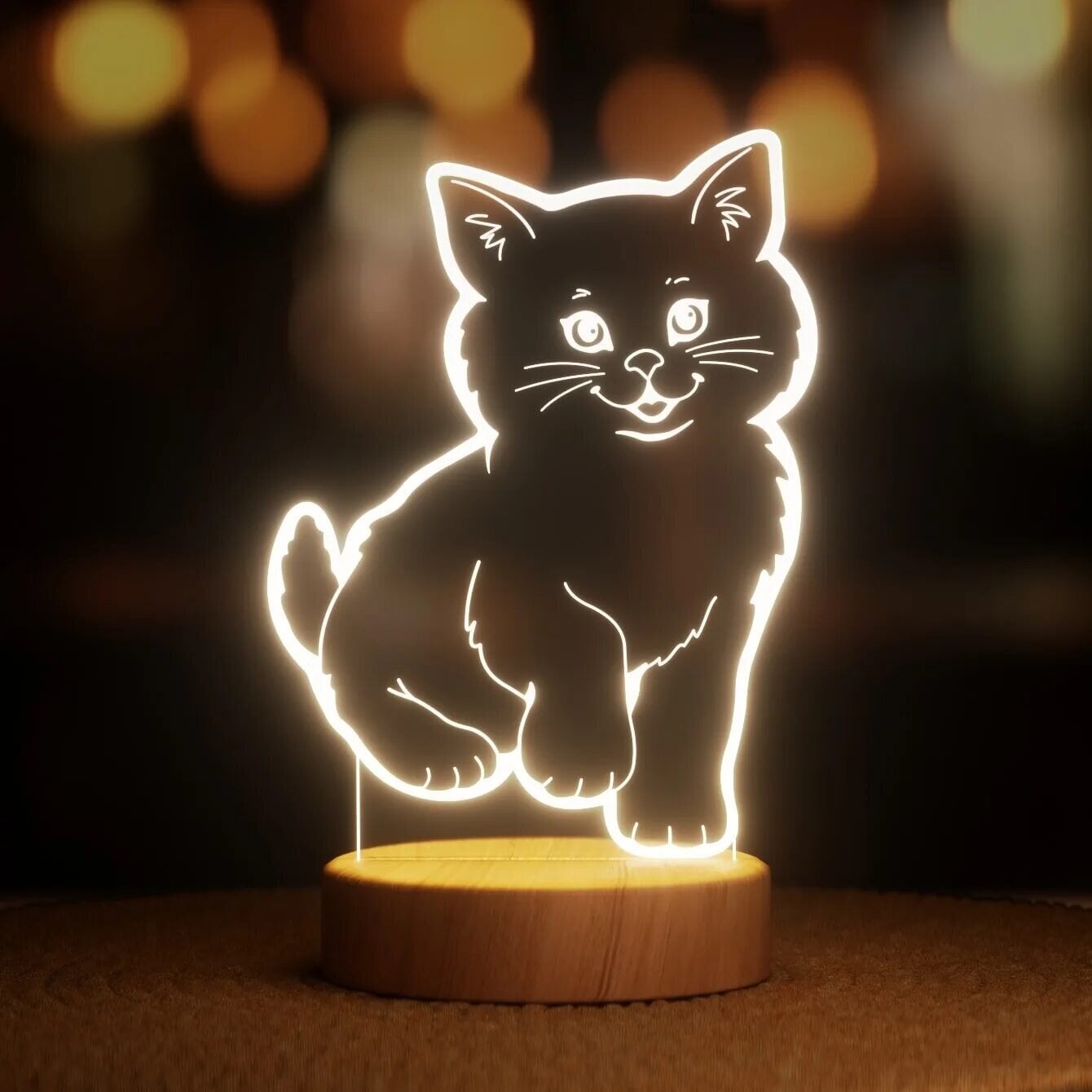 Ночник-светильник Lampic Котенок USB дерево/акрил 15х23 см Желтый