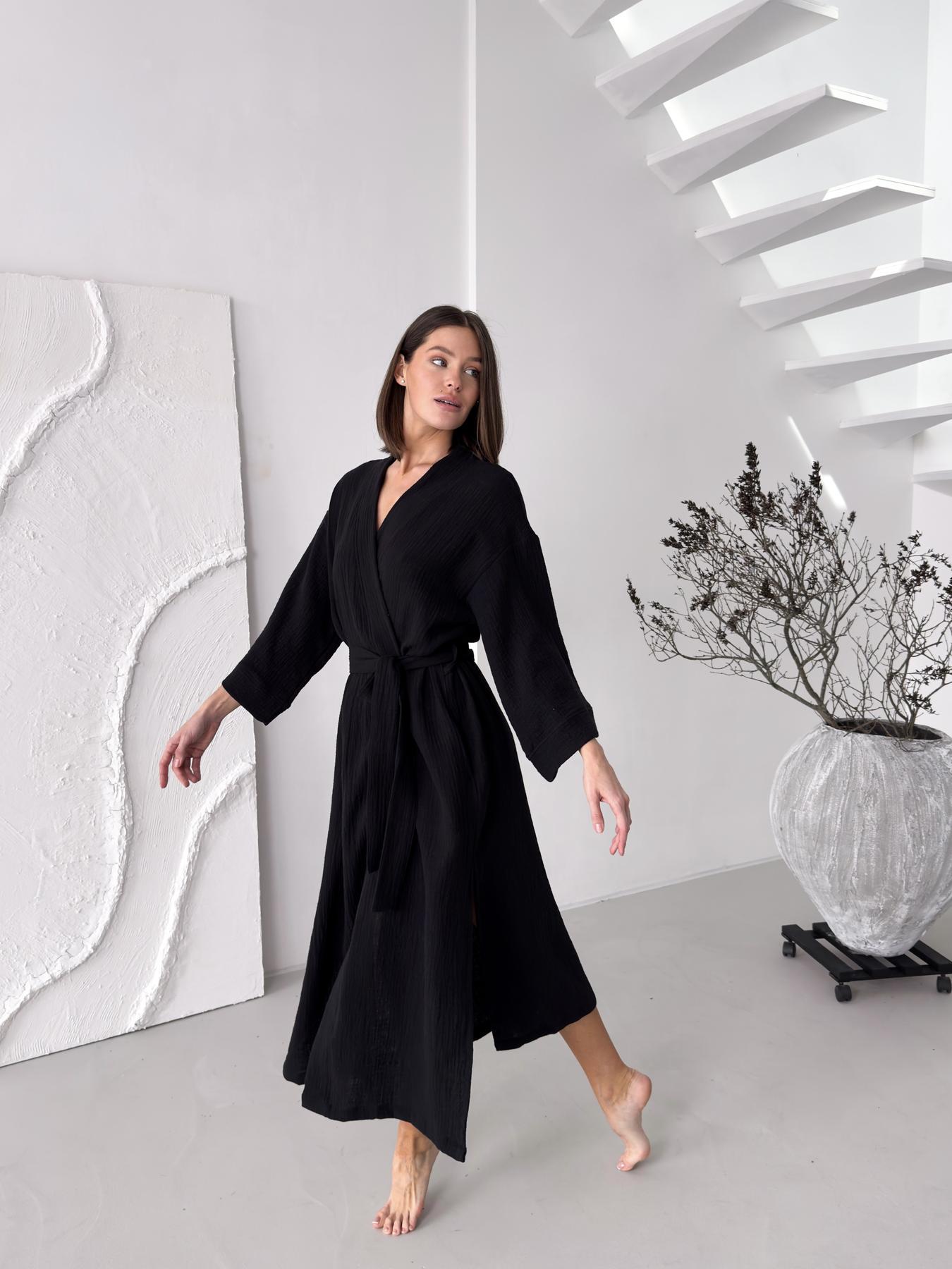 Халат-кимоно женский COSY Duna длинный из фактурного муслина L/XL Черный (M90W)