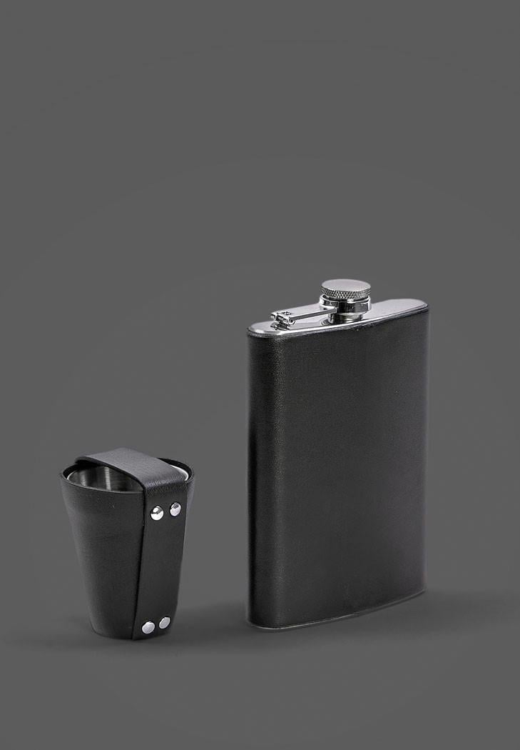 Набор с флягой и рюмками в кожаном чехле Черный (A-028036)