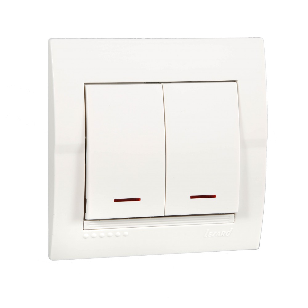 Выключатель Lezard Deriy 2-клавишный с подсветкой Белый