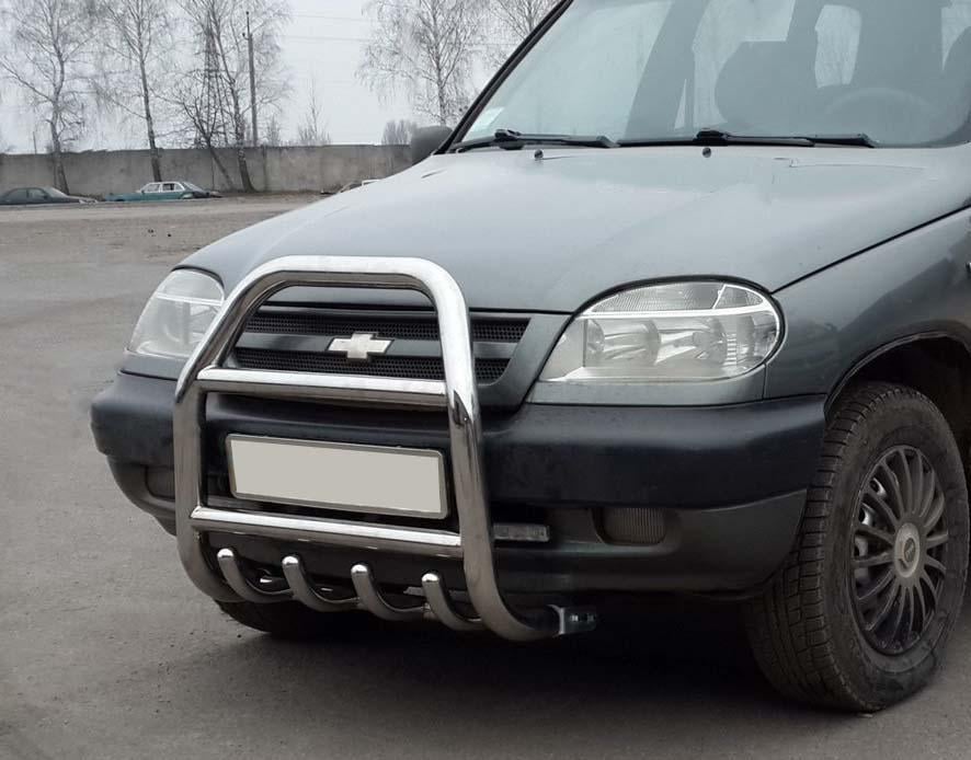 Кенгурятник QT007 CAN для Chevrolet Niva нержавеющая сталь Хром