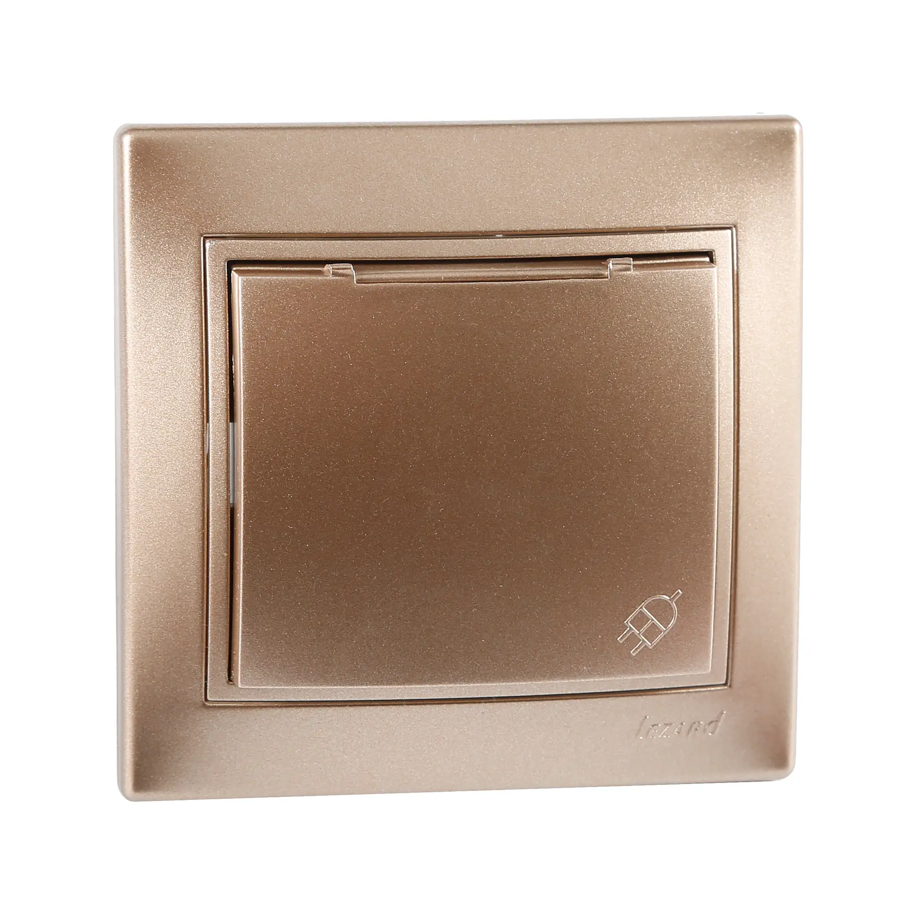 Розетка Lezard Mira 1-я с заземлением и крышкой Светло-коричневый перламутр