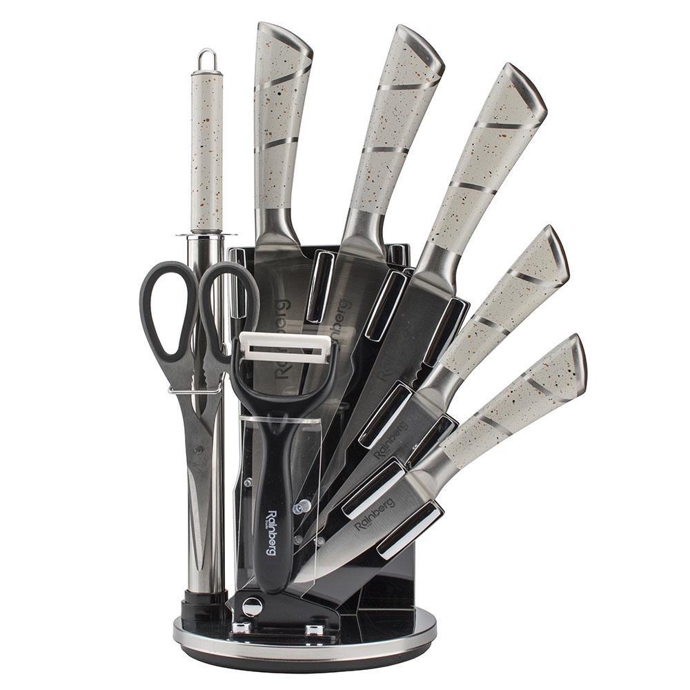 Набор кухонных ножей Rainberg RB-8804 9 пр. Белый