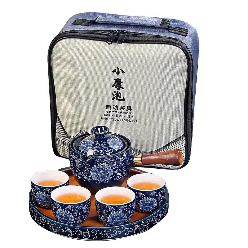 Чайный набор дорожный Lesko Lotos керамический на 4 человека Blue (2626620010)