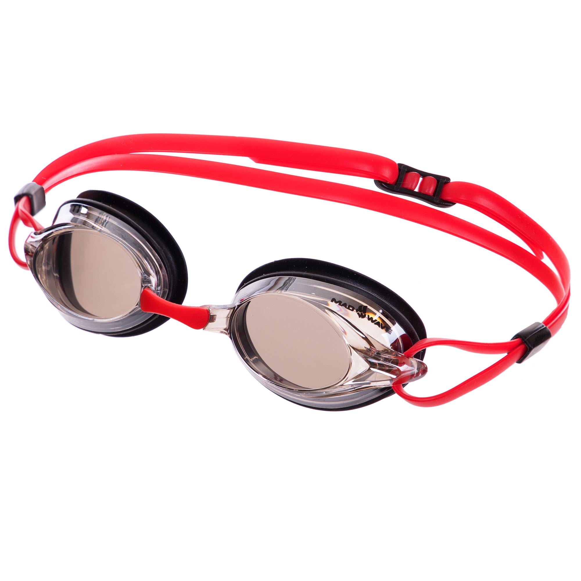 Очки для плавания взрослые MadWave SPURT Mirror M042725 зеркальные линзы Красно-черный (M042725_Красный-черный)
