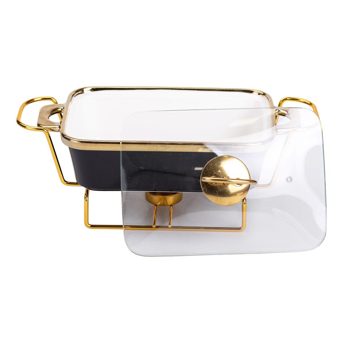 Мармит фарфоровый со стеклянной крышкой на металлической подставке 31х16х15,5 см 1 л Черный - фото 4 Мармит фарфоровый со стеклянной крышкой на металлической подставке 31х16х15,5 см 1 л Черный - фото 4